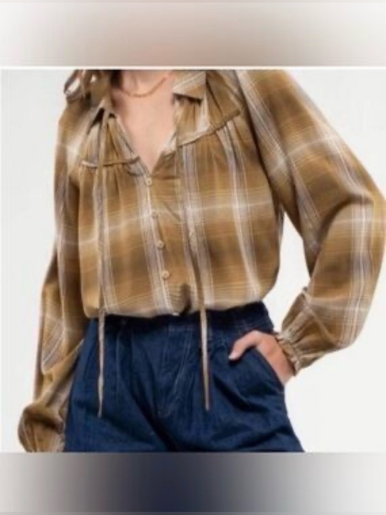 Blu Pepper Tops - Blu pepper Women's Plaid Button-Front peasant boho hippie Blouse small EUC